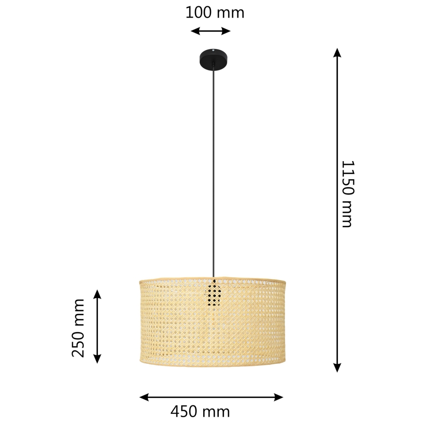 Luster na sajli ALBA 1xE27/15W/230V pr. 45 cm ratan/crna