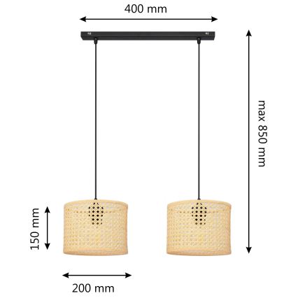 Luster na sajli ALBA 2xE27/15W/230V ratan/crna