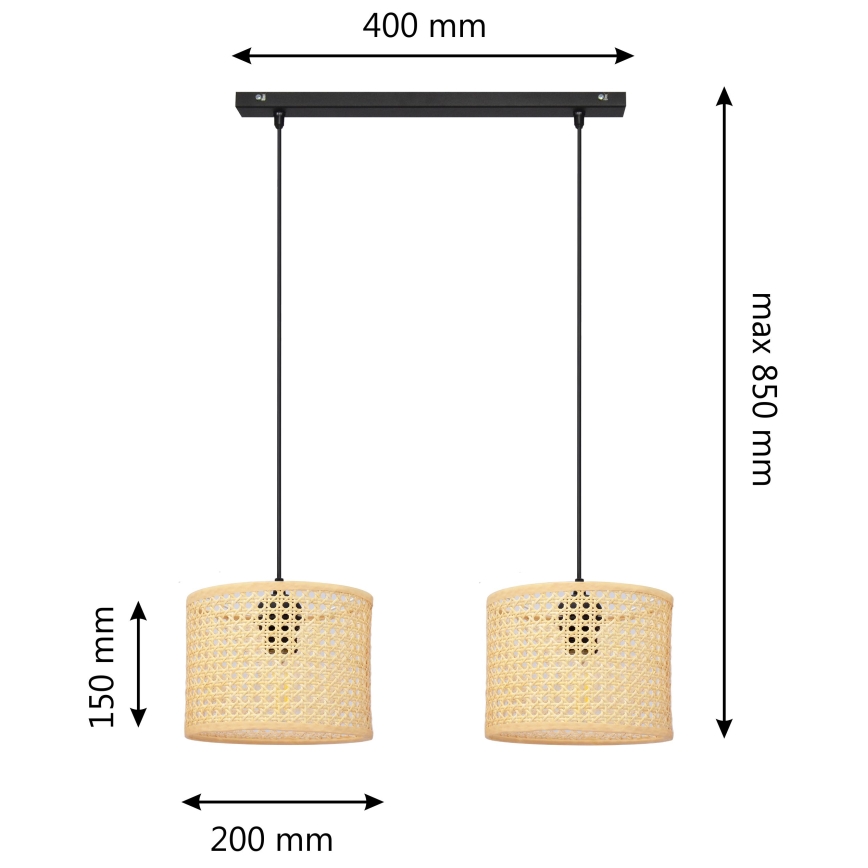 Luster na sajli ALBA 2xE27/15W/230V ratan/crna