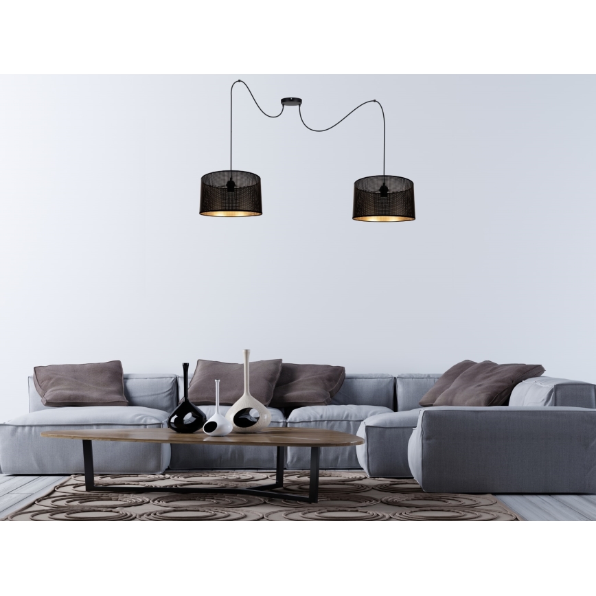 Luster na sajli ALDO 2xE27/60W/230V pauk crna