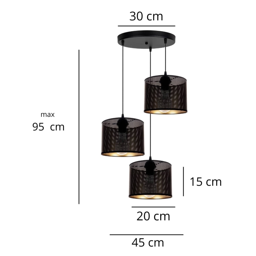 Luster na sajli ALDO 3xE27/60W/230V pr. 45 cm crna