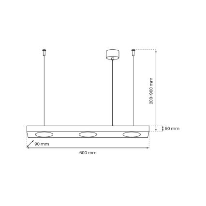 Luster na sajli ALEXANDER 3xGX53/12W/230V crna