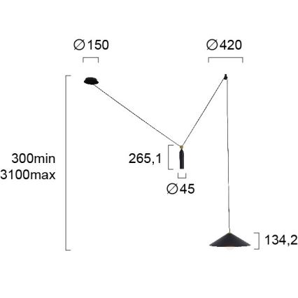 Luster na sajli ALTO 1xE27/60W/230V crna
