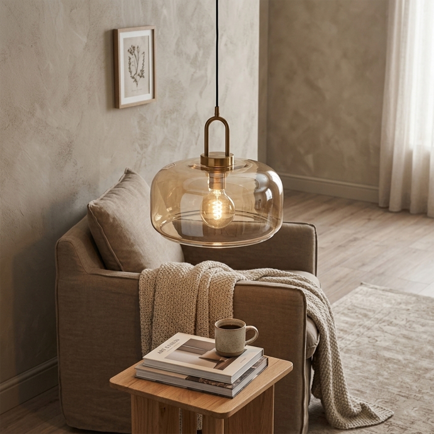 Luster na sajli AMAYA 1xE27/15W/230V zlatna/dimljeno bež