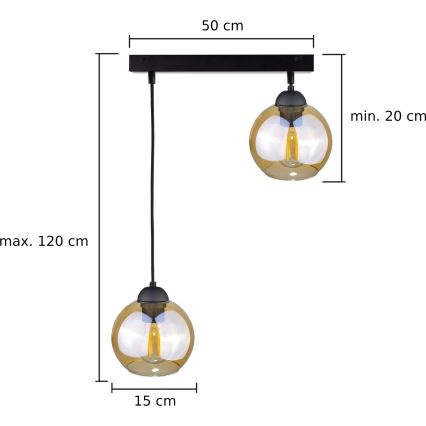 Luster na sajli AMBRE BLACK 2xE27/60W/230V