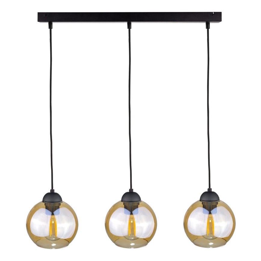 Luster na sajli AMBRE BLACK 3xE27/60W/230V crna/dimna smeđa