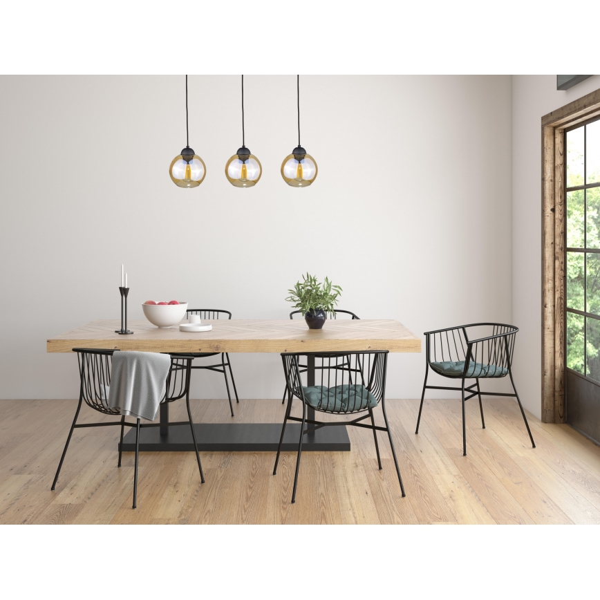 Luster na sajli AMBRE BLACK 3xE27/60W/230V crna/dimna smeđa