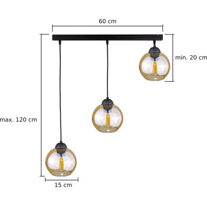 Luster na sajli AMBRE BLACK 3xE27/60W/230V