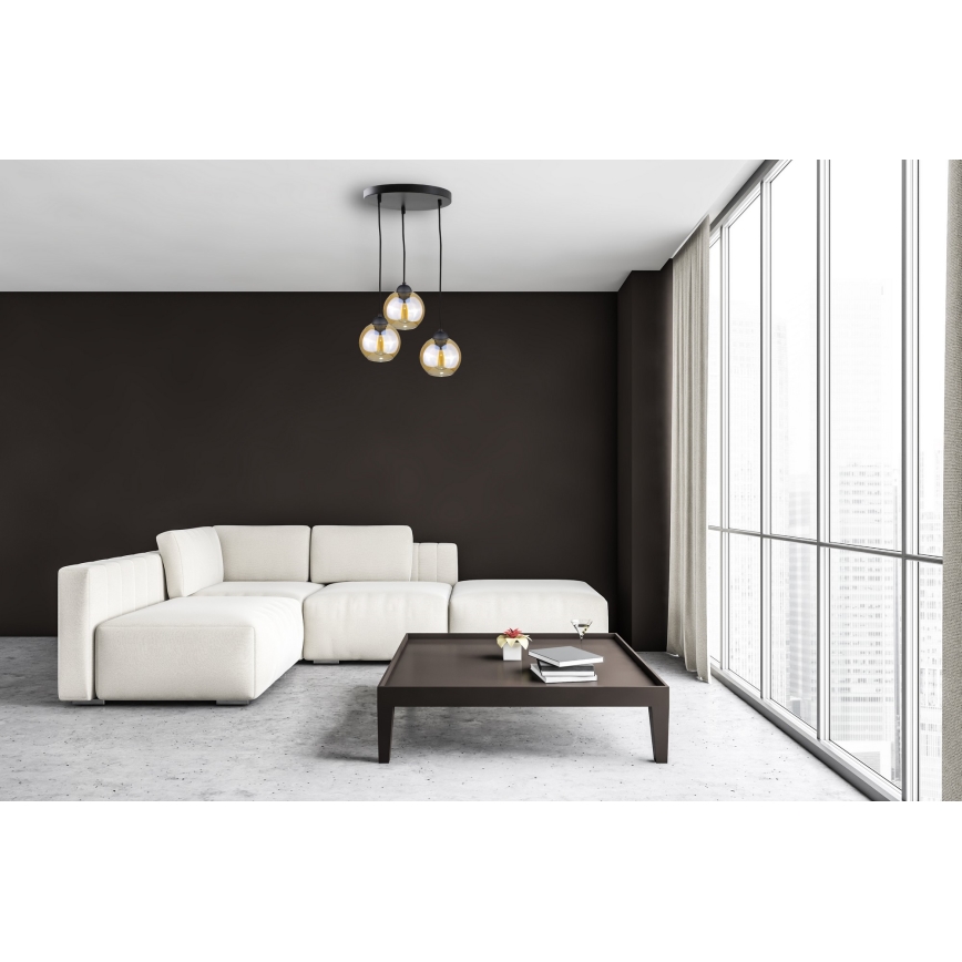 Luster na sajli AMBRE BLACK 3xE27/60W/230V pr. 30 cm
