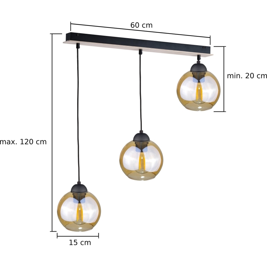 Luster na sajli AMBRE WOOD 3xE27/60W/230V