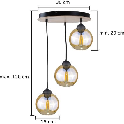 Luster na sajli AMBRE WOOD 3xE27/60W/230V pr. 30 cm
