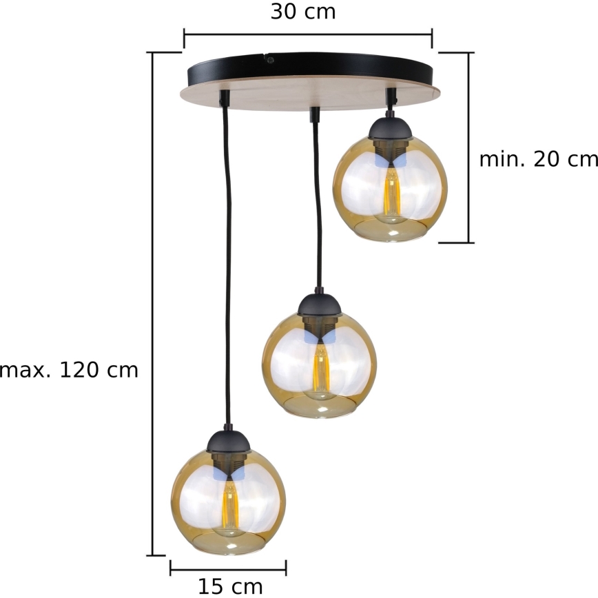 Luster na sajli AMBRE WOOD 3xE27/60W/230V pr. 30 cm