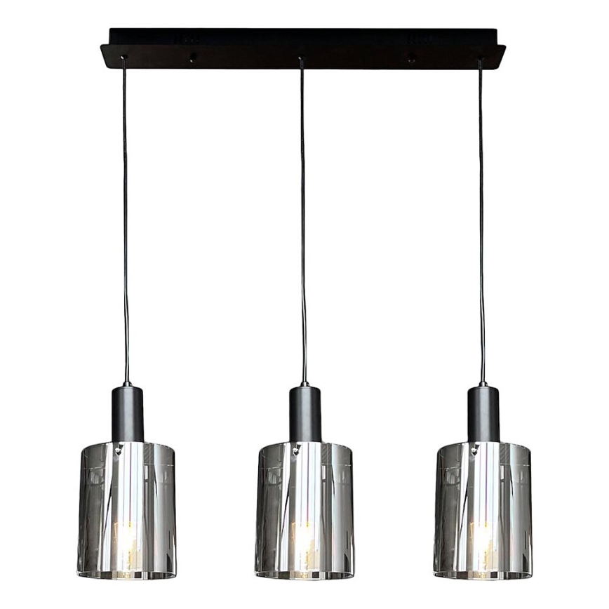 Luster na sajli ARCADIA 3xE27/60W/230V crna/dimna