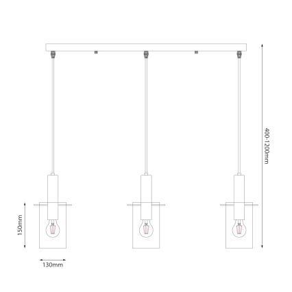 Luster na sajli ARCADIA 3xE27/60W/230V crna/dimna