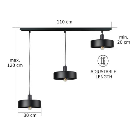 Luster na sajli ARCANE 3xE27/60W/230V crna