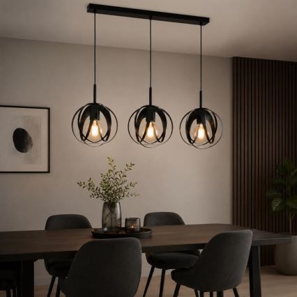 Luster na sajli ASANI 3xE27/15W/230V crni