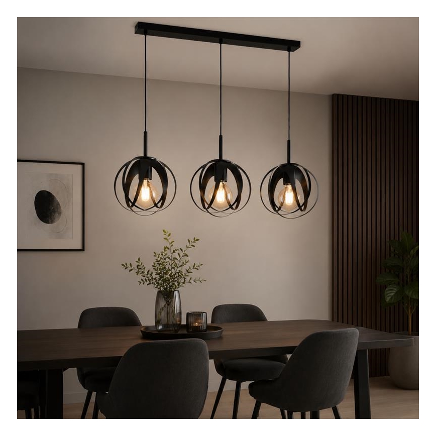 Luster na sajli ASANI 3xE27/15W/230V crni