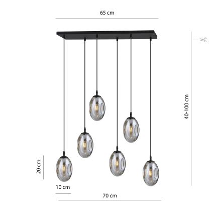 Luster na sajli ASTRAL 6xE14/10W/230V crna/dimna