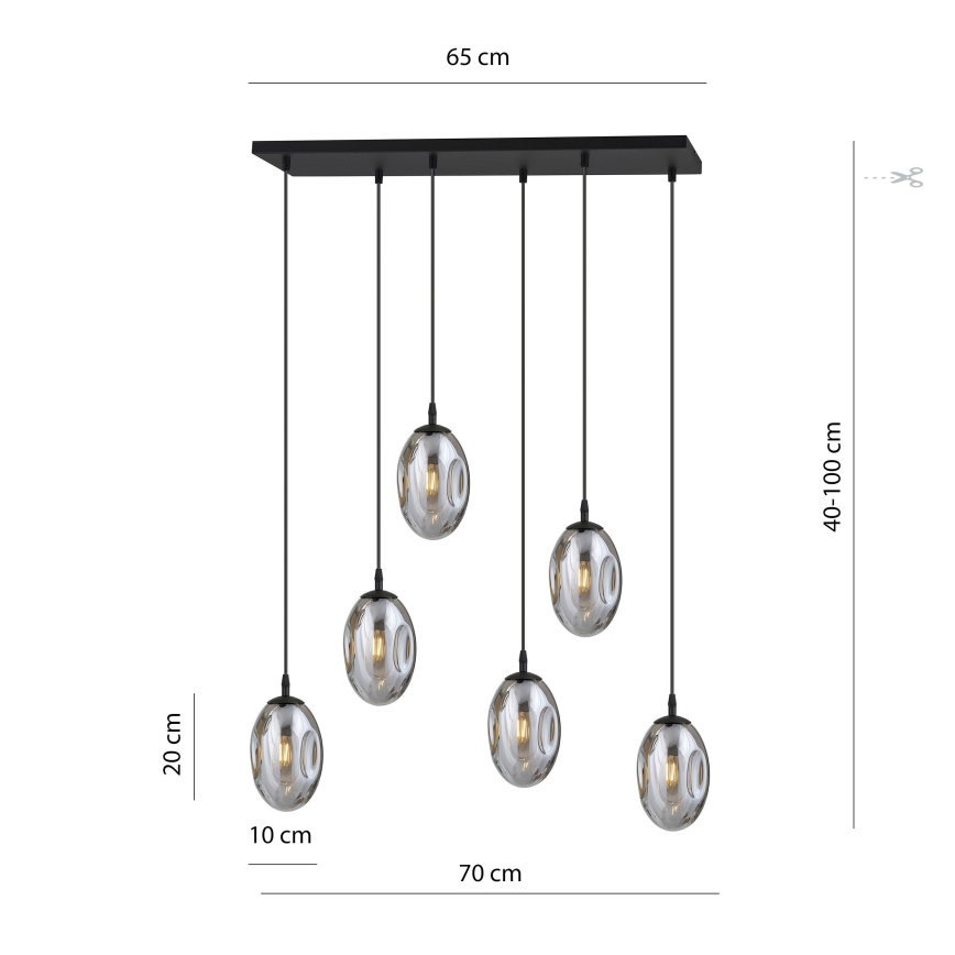 Luster na sajli ASTRAL 6xE14/10W/230V crna/dimna