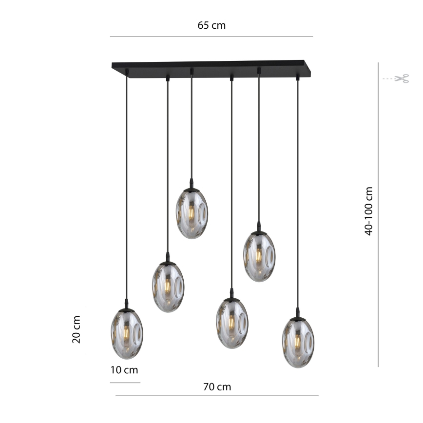 Luster na sajli ASTRAL 6xE14/10W/230V crna/dimna