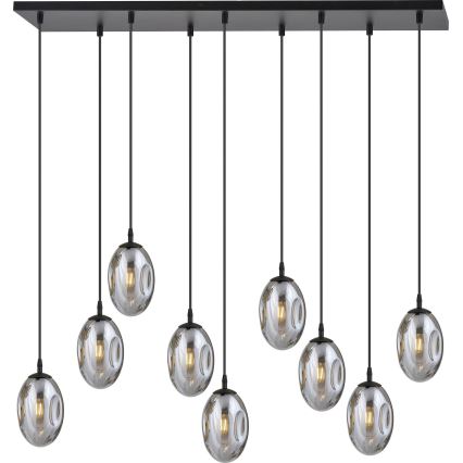 Luster na sajli ASTRAL 9xE14/10W/230V crna/dimna