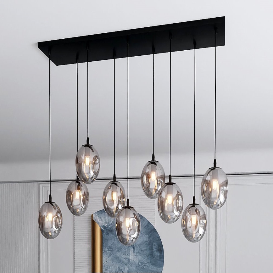 Luster na sajli ASTRAL 9xE14/10W/230V crna/dimna