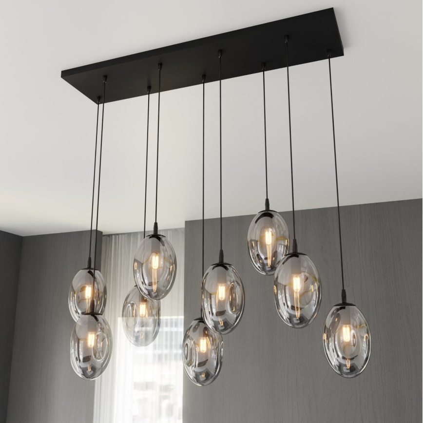 Luster na sajli ASTRAL 9xE14/10W/230V crna/dimna