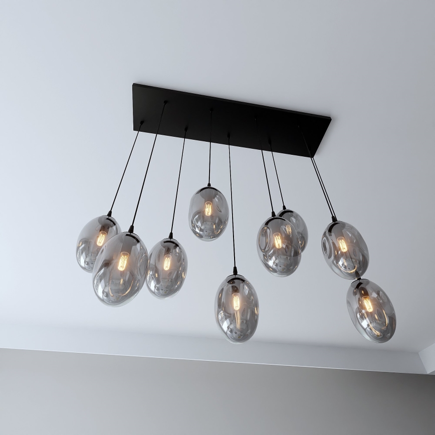 Luster na sajli ASTRAL 9xE14/10W/230V crna/dimna