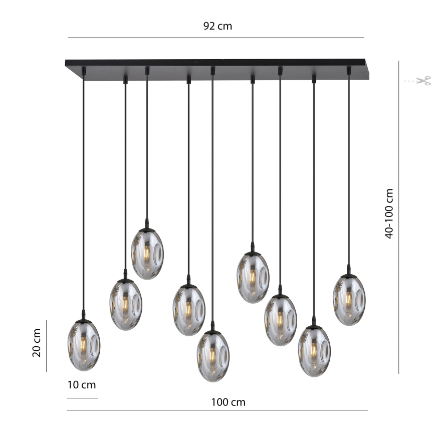 Luster na sajli ASTRAL 9xE14/10W/230V crna/dimna