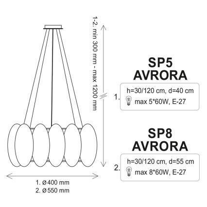 Luster na sajli AURORA 8xE27/60W/230V