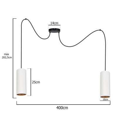 Luster na sajli AVALO 2xE27/60W/230V pauk bijela/bakrena