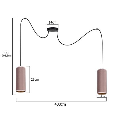 Luster na sajli AVALO 2xE27/60W/230V pauk ružičasta/bakrena