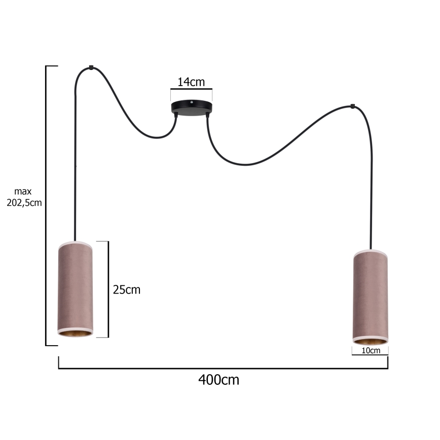 Luster na sajli AVALO 2xE27/60W/230V pauk ružičasta/bakrena