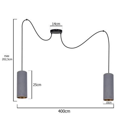 Luster na sajli AVALO 2xE27/60W/230V pauk siva