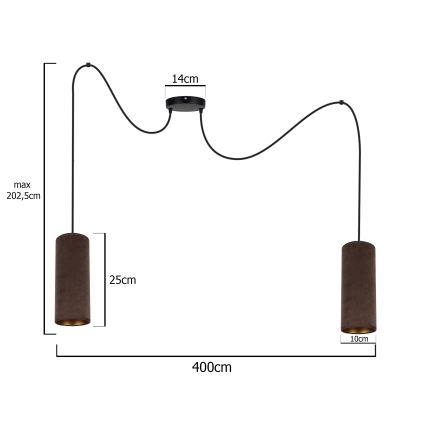 Luster na sajli AVALO 2xE27/60W/230V pauk smeđa/bakrena