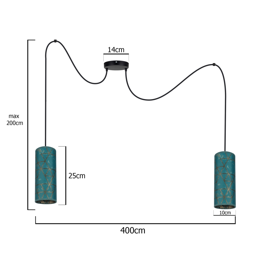 Luster na sajli AVALO 2xE27/60W/230V pauk tirkizna/zlatna
