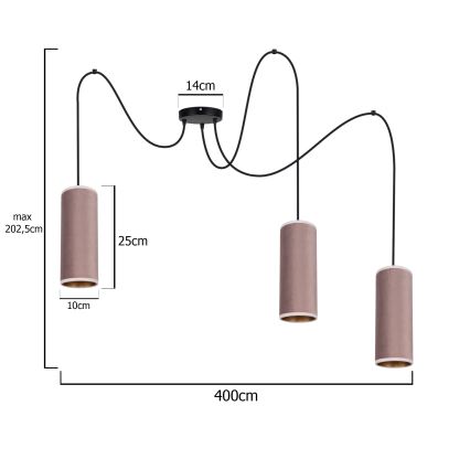 Luster na sajli AVALO 3xE27/60W/230V pauk ružičasta/bakrena