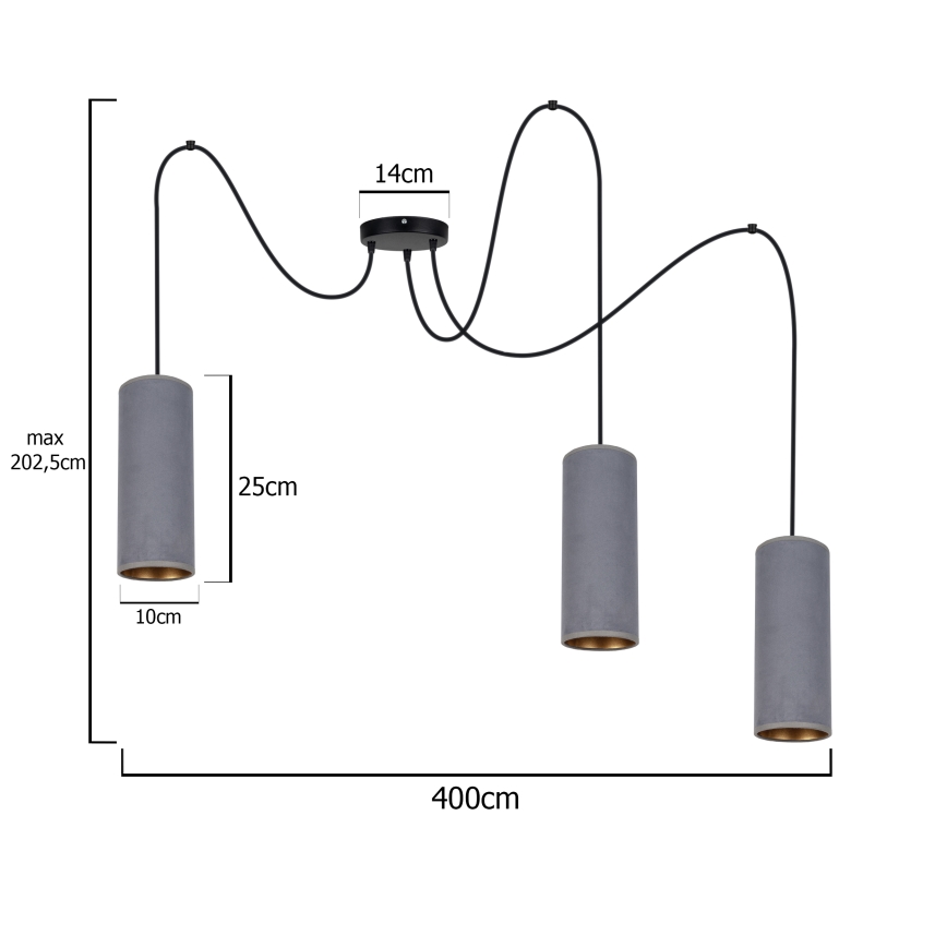 Luster na sajli AVALO 3xE27/60W/230V pauk siva