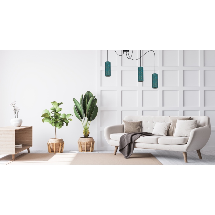 Luster na sajli AVALO 3xE27/60W/230V pauk tirkizna/zlatna