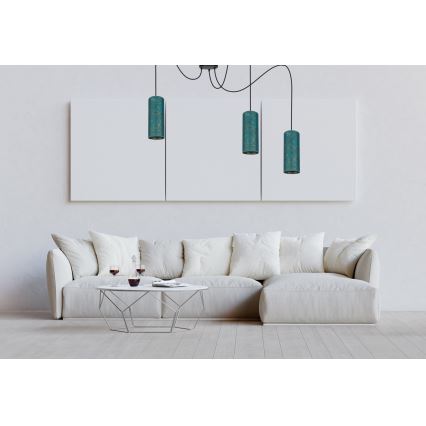Luster na sajli AVALO 3xE27/60W/230V pauk tirkizna/zlatna