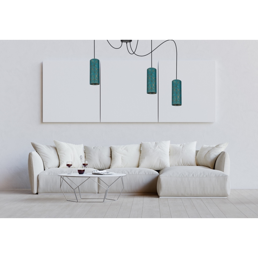 Luster na sajli AVALO 3xE27/60W/230V pauk tirkizna/zlatna