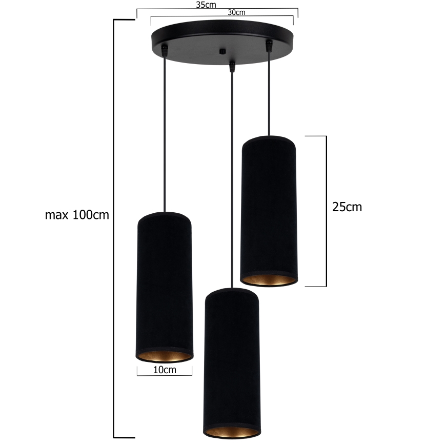 Luster na sajli AVALO 3xE27/60W/230V pr. 35 cm crna