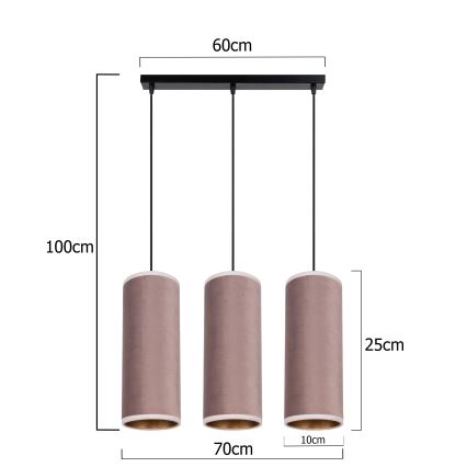 Luster na sajli AVALO 3xE27/60W/230V ružičasta