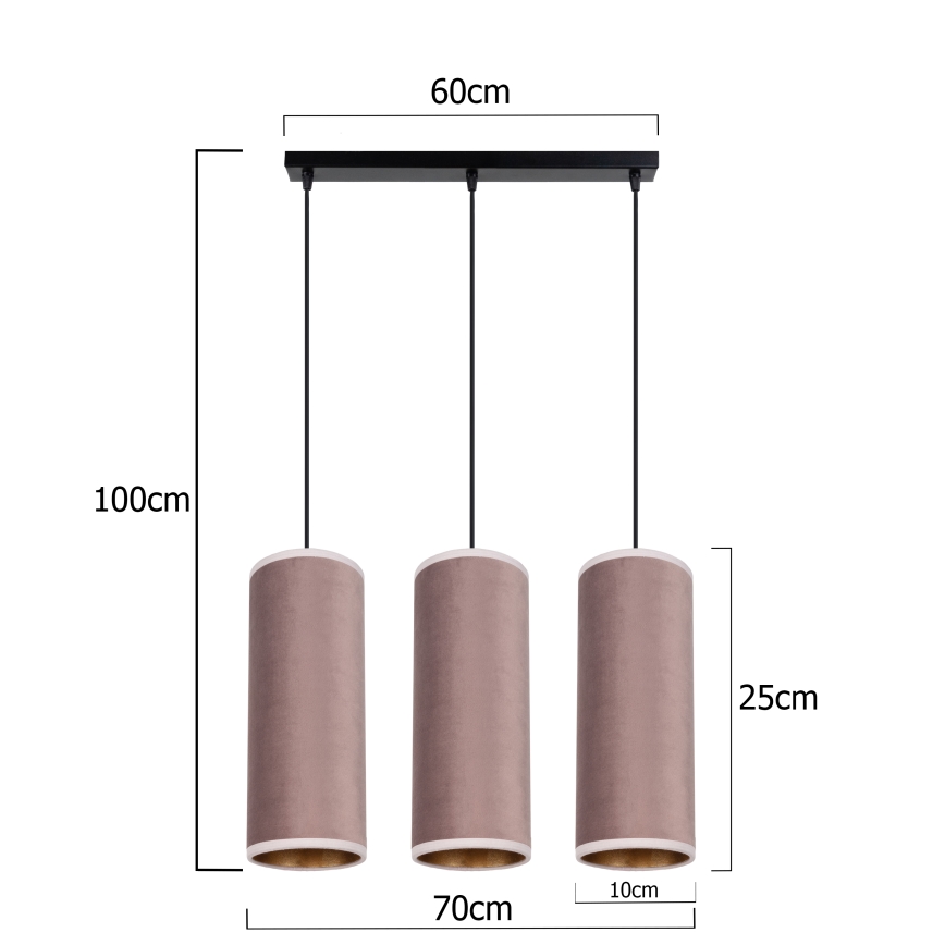 Luster na sajli AVALO 3xE27/60W/230V ružičasta