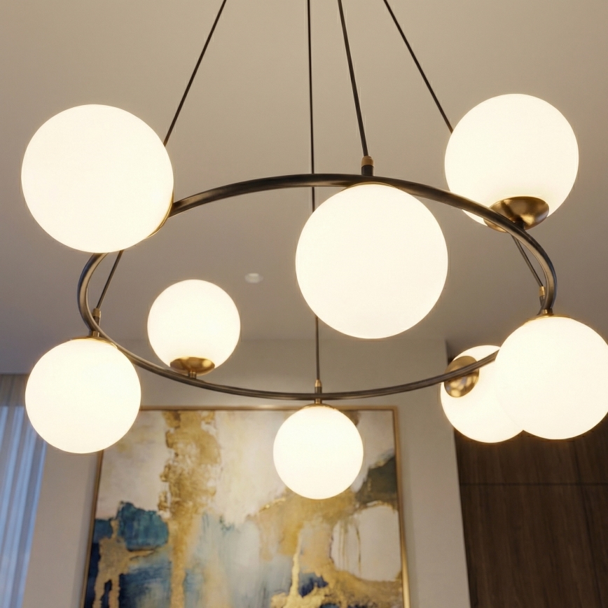 Luster na sajli AZURA 8xE14/10W/230V crna/bijela