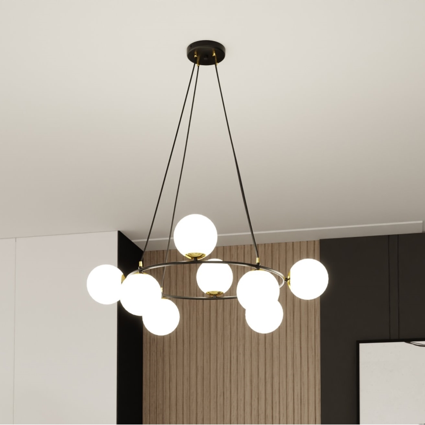 Luster na sajli AZURA 8xE14/10W/230V crna/bijela