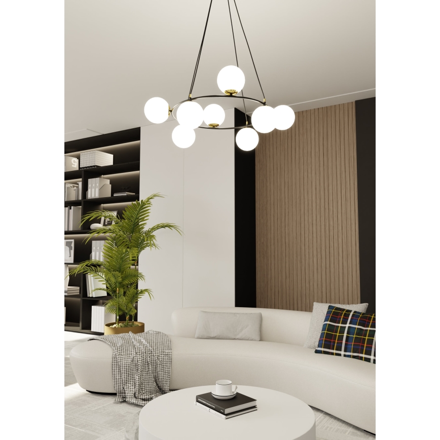 Luster na sajli AZURA 8xE14/10W/230V crna/bijela