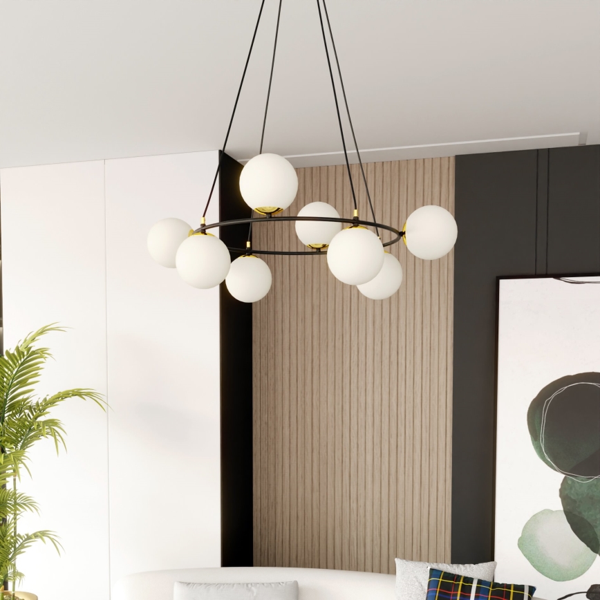 Luster na sajli AZURA 8xE14/10W/230V crna/bijela