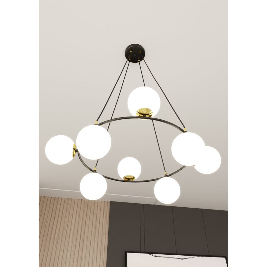 Luster na sajli AZURA 8xE14/10W/230V crna/bijela