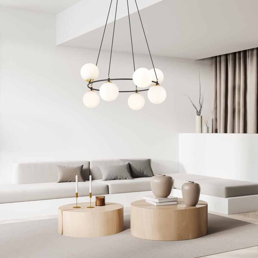 Luster na sajli AZURA 8xE14/10W/230V crna/bijela